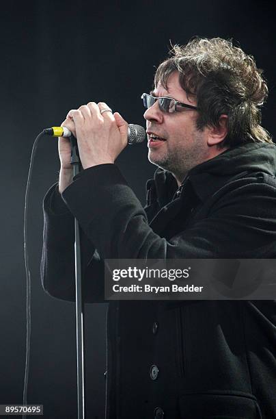 Singer Ian McCulloch of Echo & the Bunnymen performs on stage during the 2009 All Points West Music & Arts Festival at Liberty State Park on August...