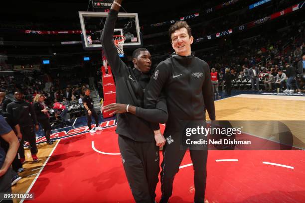 Cheick Diallo and Omer Asik of the New Orleans Pelicans are seen before the game against the Washington Wizards on December 19, 2017 at Capital One...