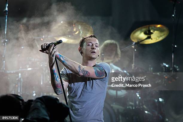 Chester Bennington of Linkin Park performs live at Ferropolis on August 2, 2009 in Graefenhainichen, Germany.
