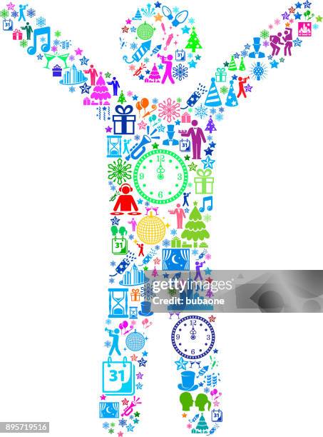 stretching new year celebration party - time square stock illustrations