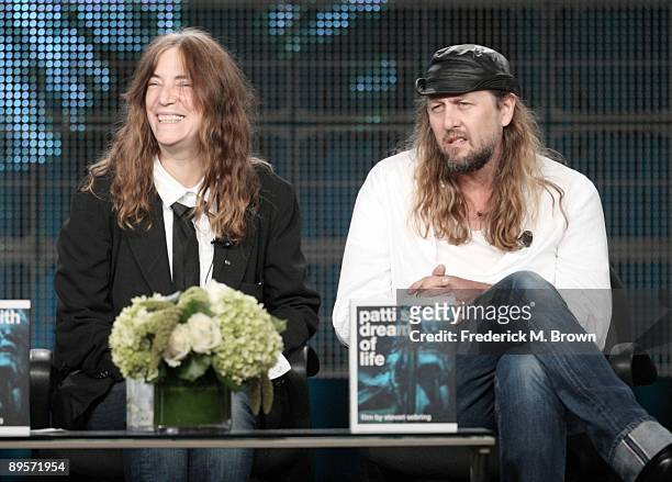 Musician Patti Smith and Filmmaker Steven Sebring from the program "Patti Smith Dream of Life" speaks during the PBS portion of the 2009 Summer...