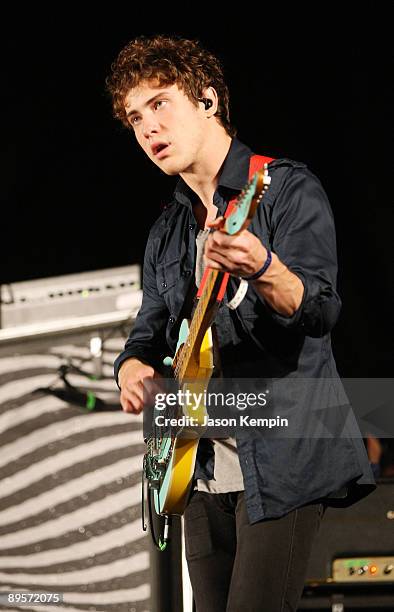 Musician Andrew VanWyngarden of MGMT performs on stage during the 2009 All Points West Music & Arts Festival at Liberty State Park on August 2, 2009...