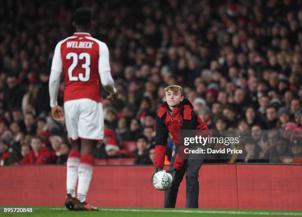 Arsenal ballboy during the Carabao Cup Quarter Final match between Arsenal and West Ham United at Emirates Stadium on December 19, 2017 in London,...