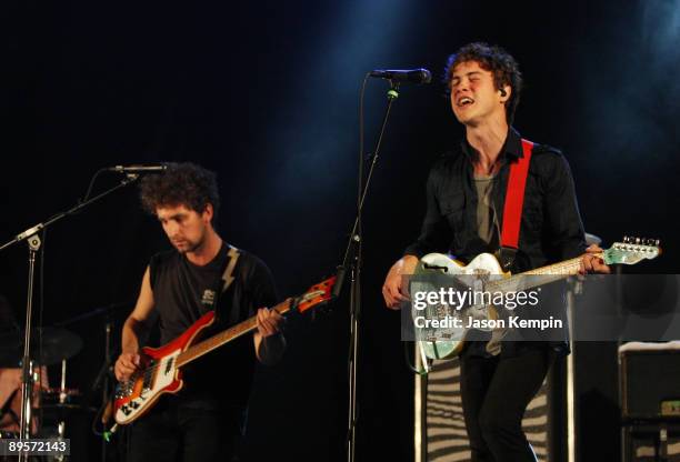 Ben Goldwasser and Andrew VanWyngarden of MGMT perform on stage during the 2009 All Points West Music & Arts Festival at Liberty State Park on August...