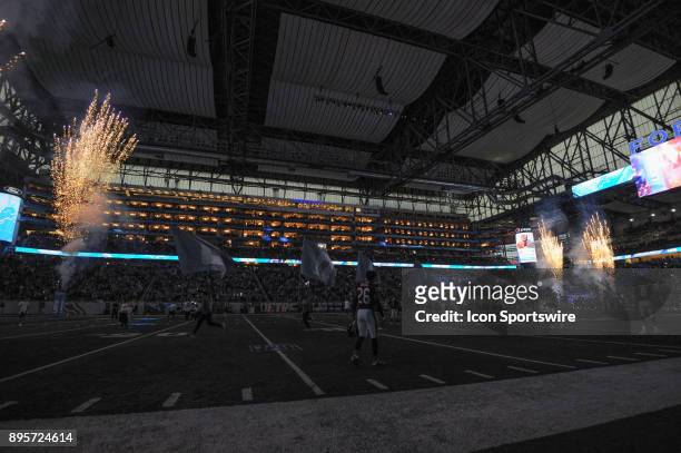 Fireworks go off prior to a game between the Chicago Bears and the Detroit Lions on December 16 at Ford Field in Detroit, MI.