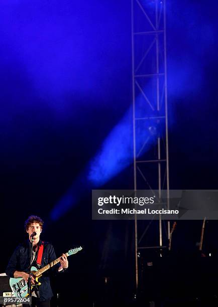 Musician Andrew VanWyngarden of MGMT performs on stage during the 2009 All Points West Music & Arts Festival at Liberty State Park on August 2, 2009...