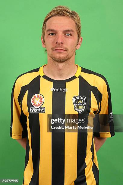 David Mulligan poses during the official Wellington Phoenix 2009/10 Hyundai A-League headshots session at Westpac Stadium on July 14, 2009 in...