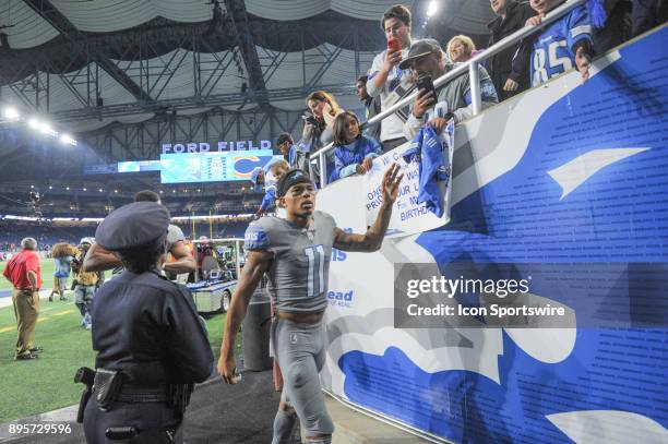 Detroit Lions wide receiver Marvin Jones exits the field after a game between the Chicago Bears and the Detroit Lions on December 16 at Ford Field in...