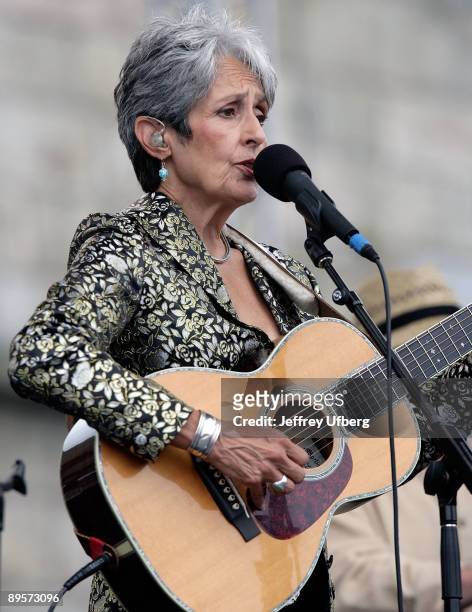 Singer/Songwriter Joan Baez performs during day 2 of George Wein's Folk Festival 50 at Fort Adams State Park on August 2, 2009 in Newport, Rhode...