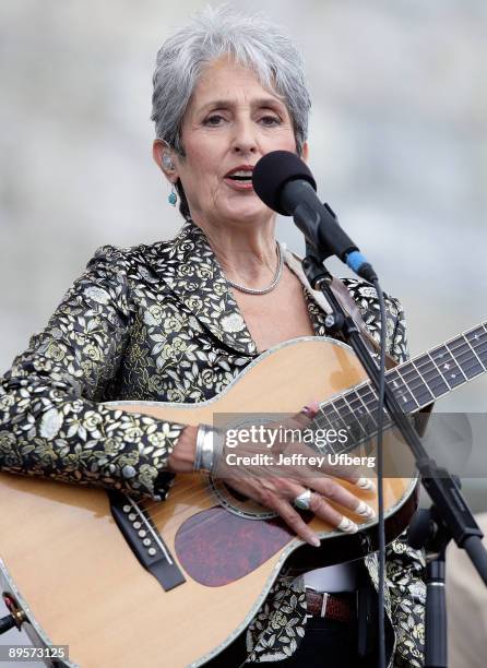 Singer/Songwriter Joan Baez performs during day 2 of George Wein's Folk Festival 50 at Fort Adams State Park on August 2, 2009 in Newport, Rhode...