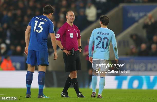 Referee Bobby Madley during the Carabao Cup Quarter-Final match between Leicester City and Manchester City at The King Power Stadium on December 19,...