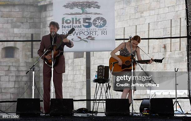 Musicians David Rawlings and Gillian Welch perform during day 2 of George Weiin's Folk Festival 50 at Fort Adams State Park on August 2, 2009 in...