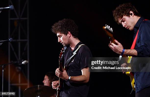 Musicians Ben Goldwasser and Andrew VanWyngarden of MGMT performs on stage during the 2009 All Points West Music & Arts Festival at Liberty State...