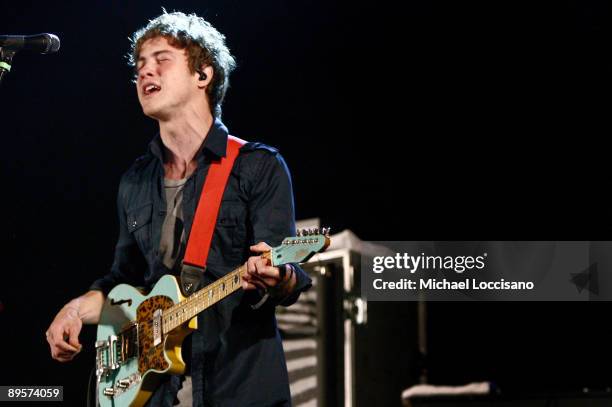 Musician Andrew VanWyngarden of MGMT performs on stage during the 2009 All Points West Music & Arts Festival at Liberty State Park on August 2, 2009...