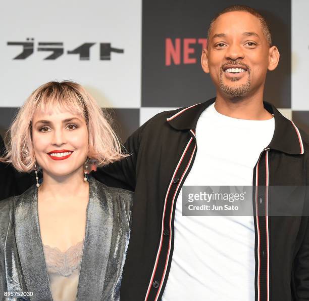 Will Smith and Noomi Rapace attend the press conference for 'Bright' at the Ritz-Carlton on December 20, 2017 in Tokyo, Japan.