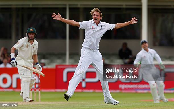 England bowler Stuart Broad and Matt Prior celebrate after taking the wicket of Michael Hussey during day five of the npower 3rd Ashes Test Match...