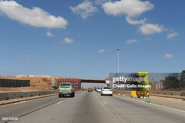 Traffic moves along a freeway on July 29, 2009 in Gauteng, South Africa. Motorists have had to become used to highway construction zones as many...