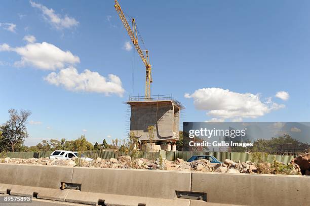 Traffic moves along a freeway in a construction zone on July 29, 2009 in Gauteng, South Africa. Many South African highways are currently under...