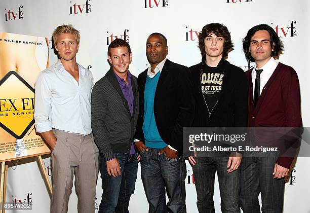 Actor Matt Barr, actor Casey Graf, actor Andra Fuller, actor George Finn and actor Louis Morabito arrive at the premiere of "Sex Ed: The Series" held...