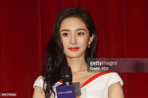 Actress Yang Mi attends a promotional event for Estee Lauder on December 19, 2017 in Shanghai, China.