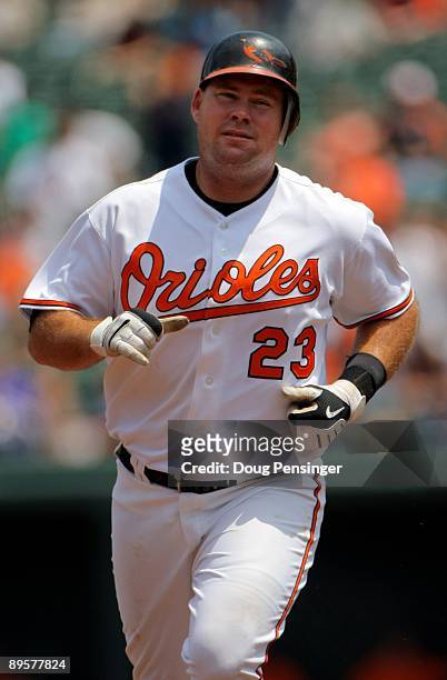 Ty Wigginton of the Baltimore Orioles rounds the bases as he hit a homerun against the Kansas City Royals during MLB action at Oriole Park at Camden...