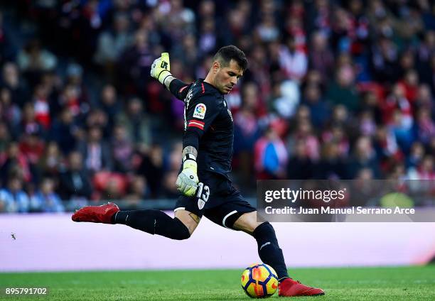 Iago Herrerin of Athletic Club controls the ball during the La Liga match between Athletic Club Bilbao and Real Sociedad de Futbol at San Mames...