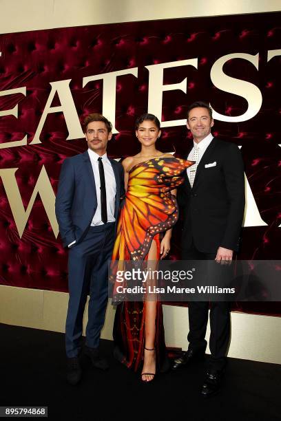 Zac Efron, Zendaya and Hugh Jackman attend the Australian premiere of The Greatest Showman at The Star on December 20, 2017 in Sydney, Australia.
