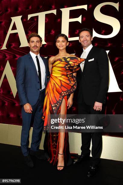Zac Efron, Zendaya and Hugh Jackman attend the Australian premiere of The Greatest Showman at The Star on December 20, 2017 in Sydney, Australia.