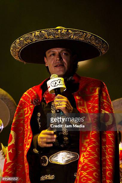 Singer Pedro Fernandez perform during the Mexico City: Full of Life concert held at the Angel de la Independencia on August 2, 2009 in Mexico City,...