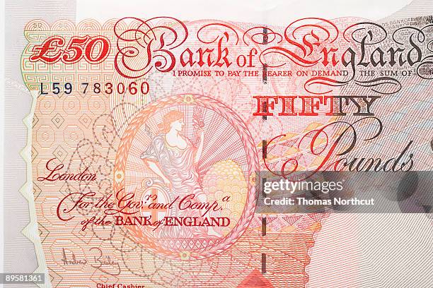fifty english pound note, cropped, close-up - 50 pound notes stock pictures, royalty-free photos & images