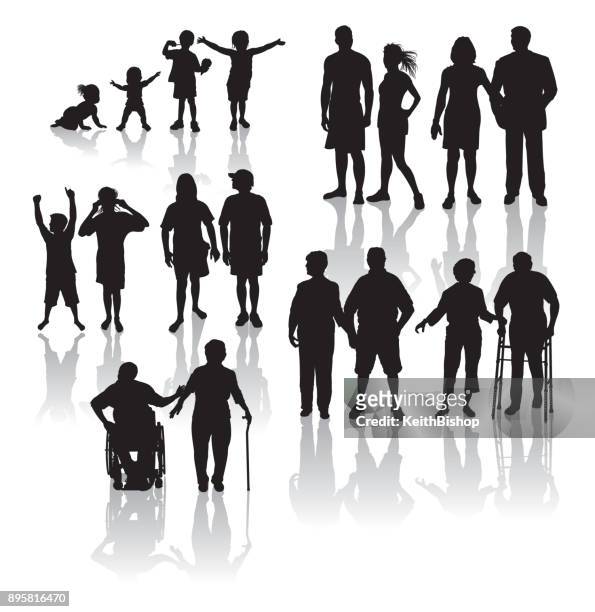 aging population - people getting older - human life cycle stock illustrations