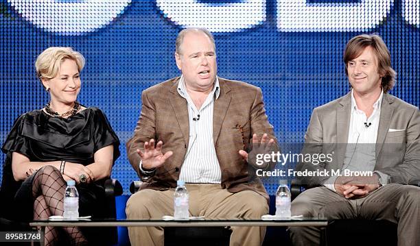 Actress Patricia Arquette, Executive PRoducer Glenn Gordon Caron and Jake Weber of the television show "Medium" speak during the CBS Network portion...