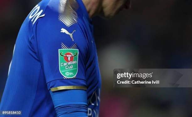 Detail view of The Carabao Cup badge on the sleeve of a player during the Carabao Cup Quarter-Final match between Leicester City and Manchester City...