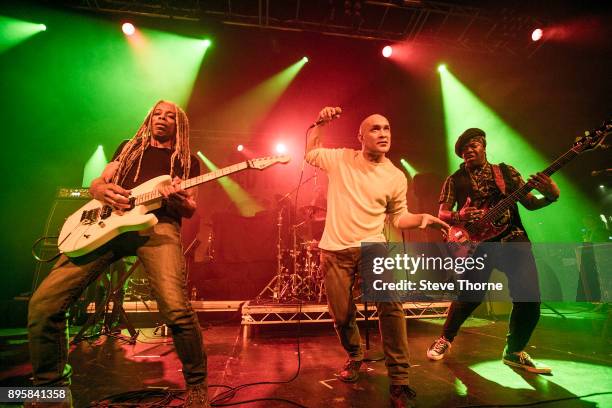 Brion James, Dan Reed and Melvin Brannon Jr of Dan Reed Network perform live on stage at O2 Academy Birmingham on December 17, 2017 in Birmingham,...