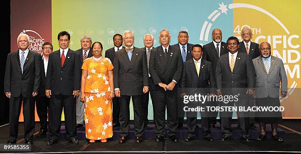 Cook Islands Prime Minister Jim Marurai, Micronesian President Emanuel Mori, Kiribati Foreign Minister Tessie Lambourne, Secretary General-PIF...