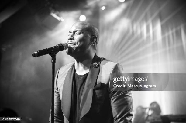 Singer Tyrese Gibson performs onstage during the 34th Annual UNCF Atlanta Mayor's Masked Ball at Atlanta Marriott Marquis on December 16, 2017 in...