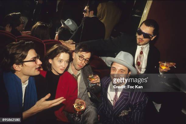 Frederic Beigbeder, Diane de Mac Mahon Nathan Hercberg, Albert de Paname and Pat Cash attend a Party at La Nouvelle Eve Pigalle in the 1990s in...