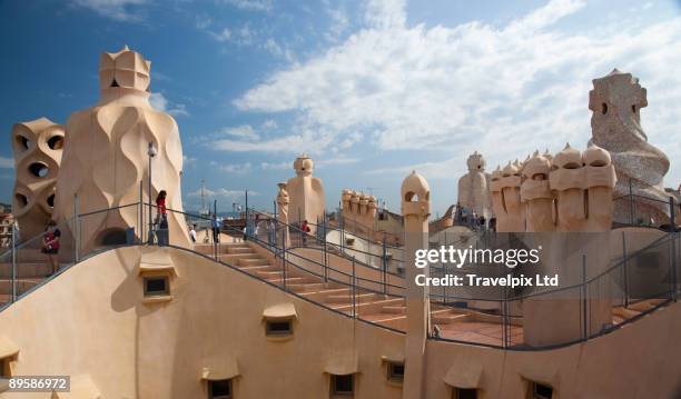 chimneys on casa mila   - la pedrera stock pictures, royalty-free photos & images