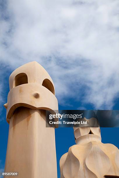 chimneys on casa mila by antoni gaudi - antoni gaudi casa mila stock pictures, royalty-free photos & images