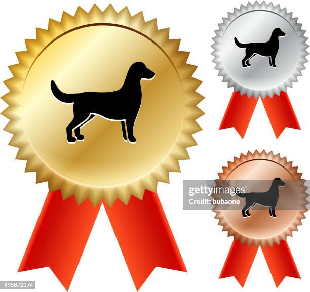 dog silhouette gold medal prize ribbons - third place ribbon stock illustrations