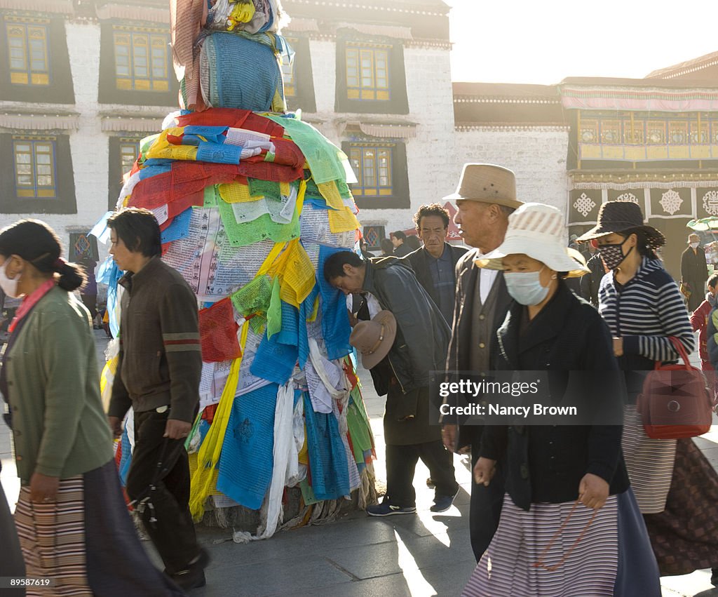 Pilgrims worshiping in Lhasa Tibet China.