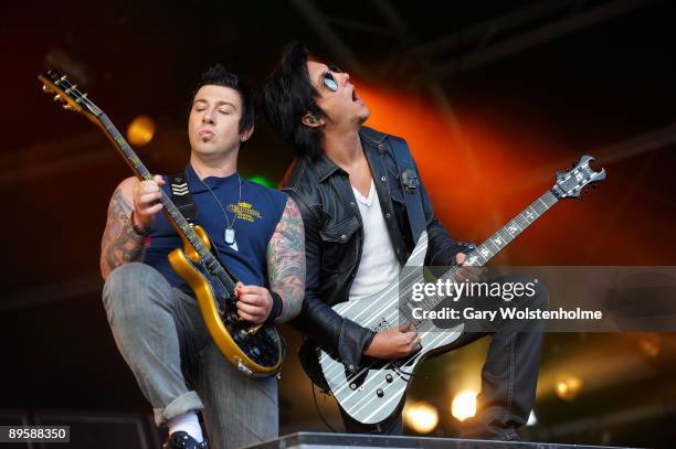 Zacky Vengeance and Synyster Gates of Avenged Sevenfold performs on stage on the second day of Sonisphere at Knebworth House on August 2, 2009 in...