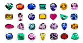 collrection of Bright gems isolated on a white background