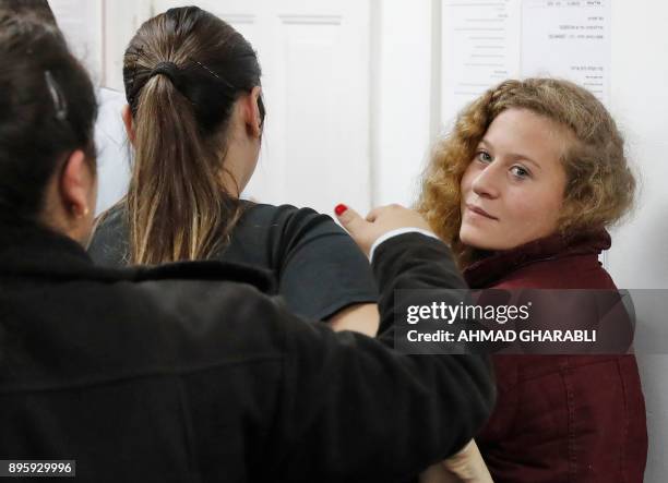 Palestinian Ahed Tamimi a well-known campaigner against Israel's occupation, appears at a military court at the Israeli-run Ofer prison in the West...