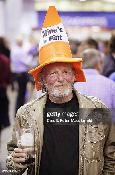 Drinker at The Great British Beer Festival enjoys a pint on August 4, 2009 in London. The festival is organised by CAMRA who have 100,000 members....