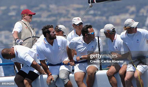 King Juan Carlos of Spain on board of "Bribon" during the 28th Copa del Rey Mapfre Audi Sailing Cup on August 4, 2009 in Mallorca, Spain.