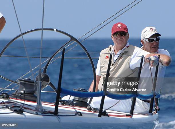 King Juan Carlos of Spain on board of "Bribon" during the 28th Copa del Rey Mapfre Audi Sailing Cup on August 4, 2009 in Mallorca, Spain.