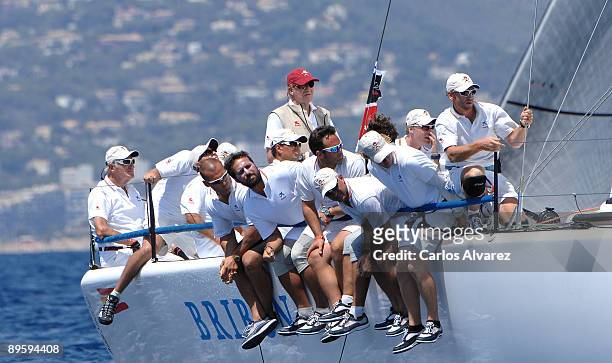 King Juan Carlos of Spain on board of "Bribon" during the 28th Copa del Rey Mapfre Audi Sailing Cup on August 4, 2009 in Mallorca, Spain.