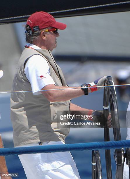 King Juan Carlos of Spain on board of "Bribon" during the 28th Copa del Rey Mapfre Audi Sailing Cup on August 4, 2009 in Mallorca, Spain.