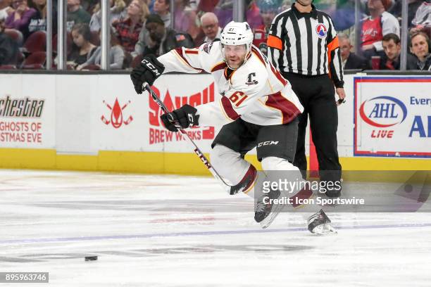 Cleveland Monsters defenceman Andre Benoit passes the puck during the second period of the American Hockey League game between the Iowa Wild and...